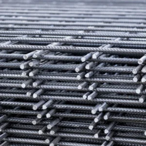 Reinforcing steel mesh (rebars) stacked for concrete construction and structural reinforcement